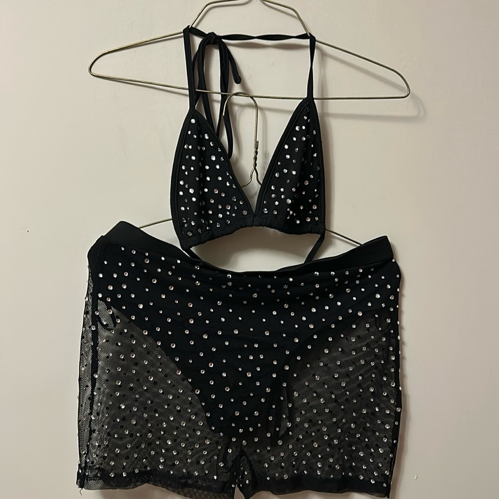 Fashion Nova black bejewelled bikini size XL tag still attached